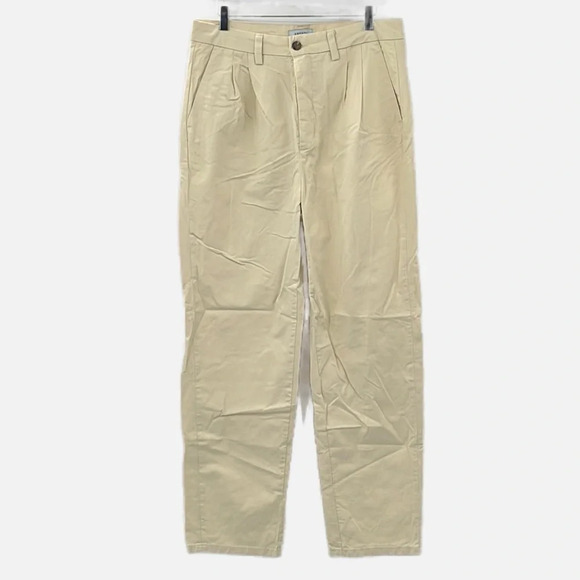 Amendi Gunnar in Light Beige Organic Cotton Pleat Front Button Fly Pants - Sz 32 - Picture 1 of 9